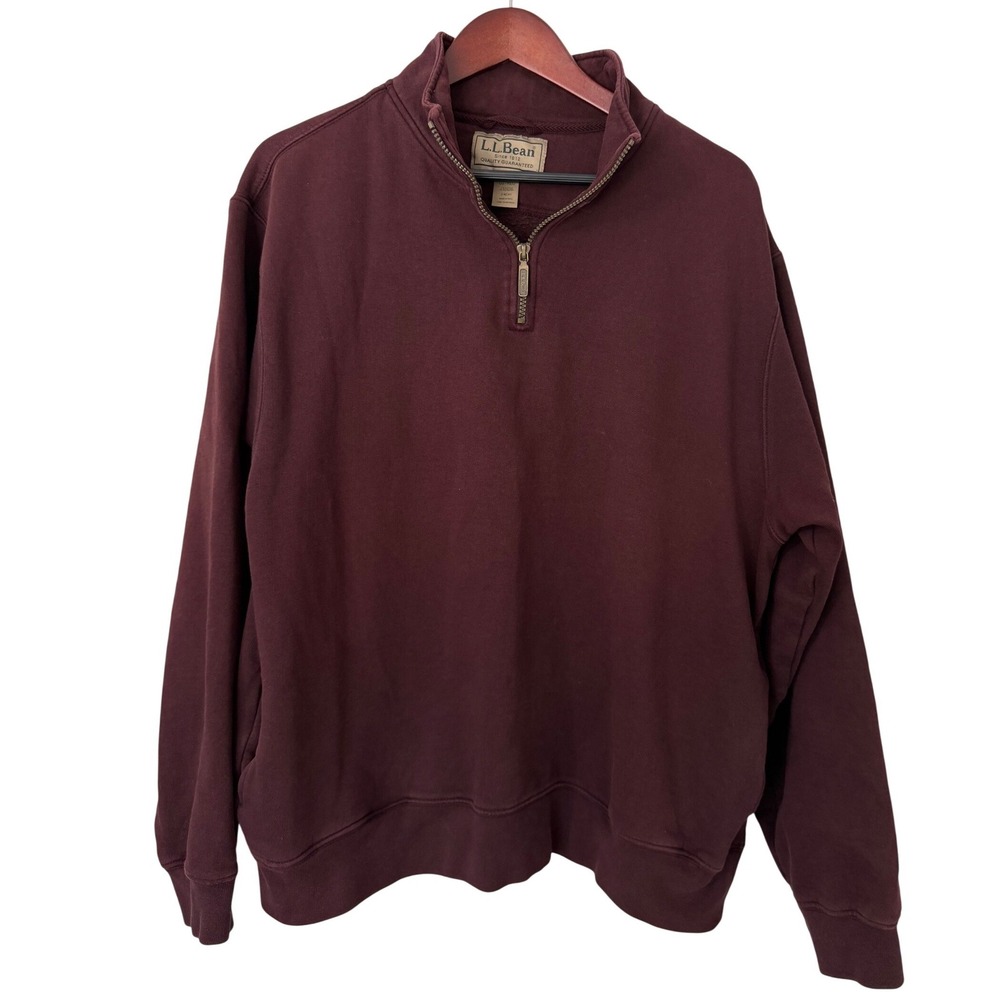 LL Bean Mens Large Quarter Zip Pullover Sweatshirt Maroon 0KC41 Y2K